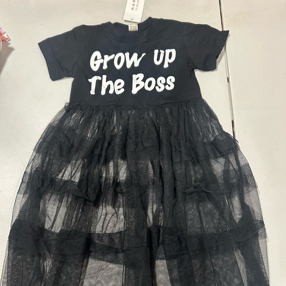 Black Kids Dress with Slogan
